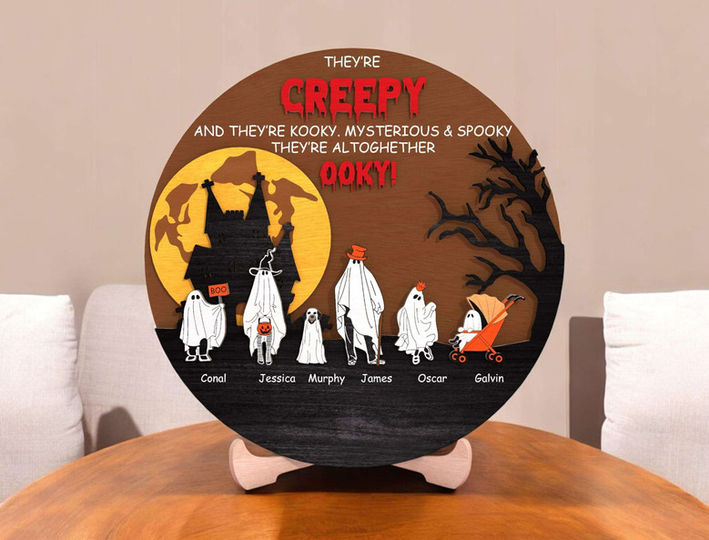 Custom Ghost Family Wood Sign For Halloween - Spooky Wall Decor With Names