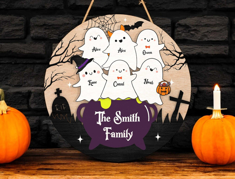 Heartfelt Personalized Ghost Family Sign For Halloween Decor