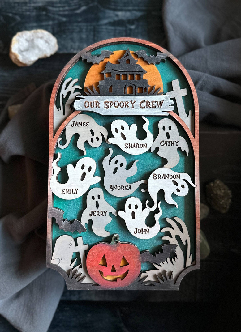 Custom Halloween Ghost Family Sign With 2-10 Members For Spooky Decor In Homes