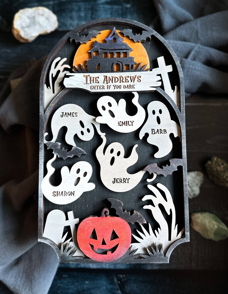 Custom Halloween Ghost Family Sign With 2-10 Members For Spooky Decor In Homes