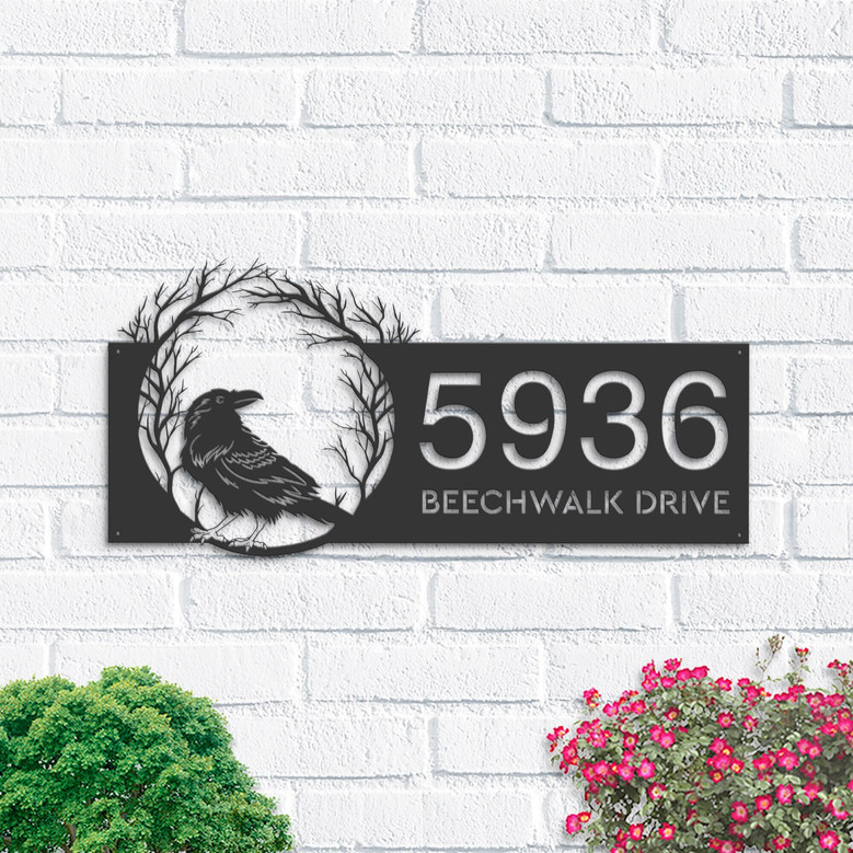 Custom Raven Crow Halloween Wreath Metal Address Sign For Outdoor Decor