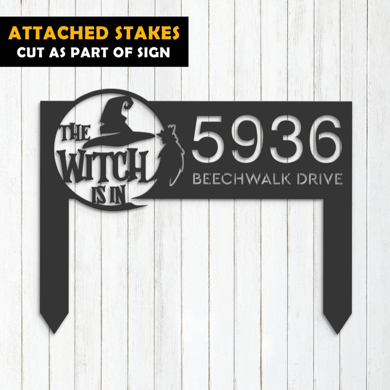 Custom Halloween Metal Address Sign For Outdoor Decor - Spooky Yard Plaque With Witch Theme