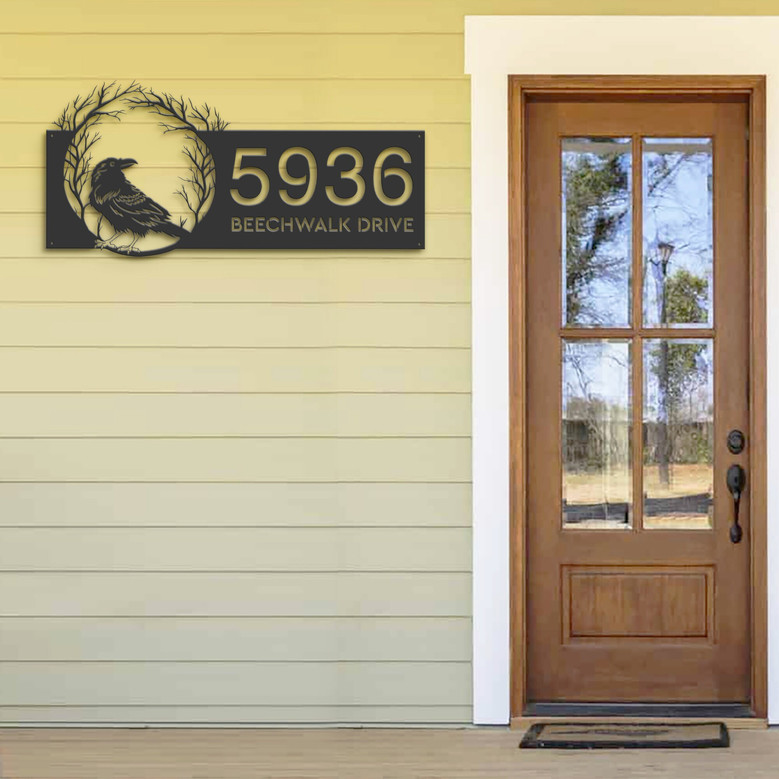 Custom Raven Crow Halloween Wreath Metal Address Sign For Outdoor Decor