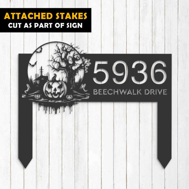 Custom Haunted Scene Halloween Address Metal Sign For Outdoor Yard