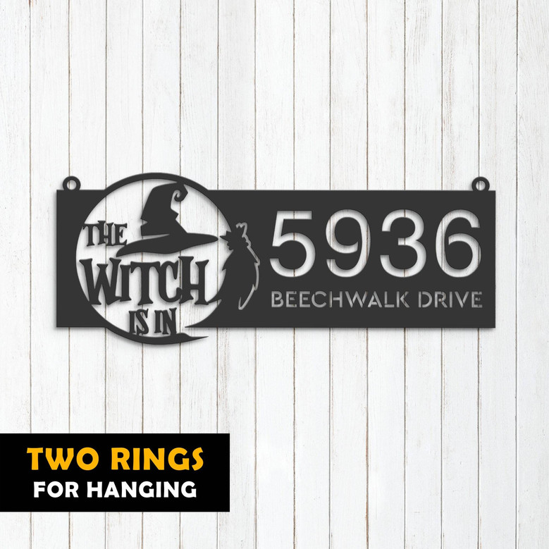 Custom Halloween Metal Address Sign For Outdoor Decor - Spooky Yard Plaque With Witch Theme