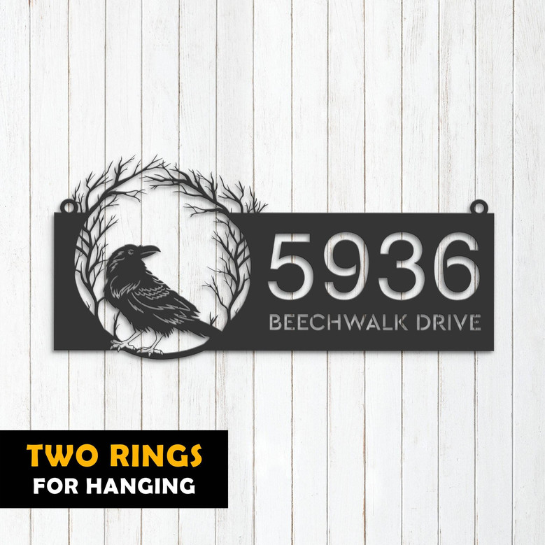 Custom Raven Crow Halloween Wreath Metal Address Sign For Outdoor Decor