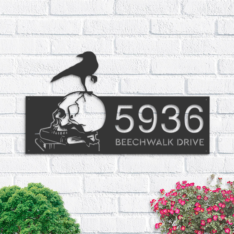 Customized Halloween Address Metal Sign With Raven & Skull Design For Outdoor Decor