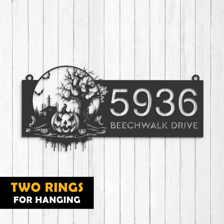 Custom Haunted Scene Halloween Address Metal Sign For Outdoor Yard