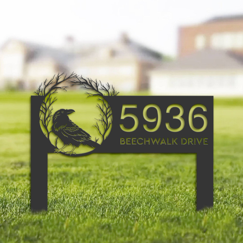 Custom Raven Crow Halloween Wreath Metal Address Sign For Outdoor Decor