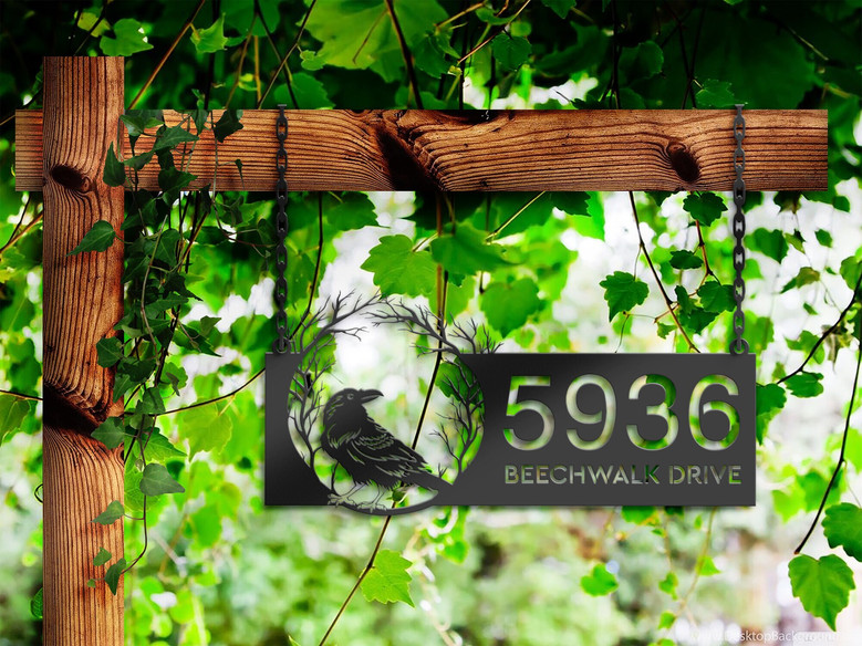 Custom Raven Crow Halloween Wreath Metal Address Sign For Outdoor Decor