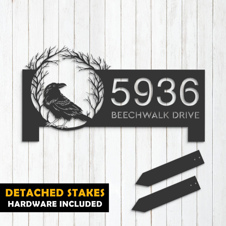 Custom Raven Crow Halloween Wreath Metal Address Sign For Outdoor Decor