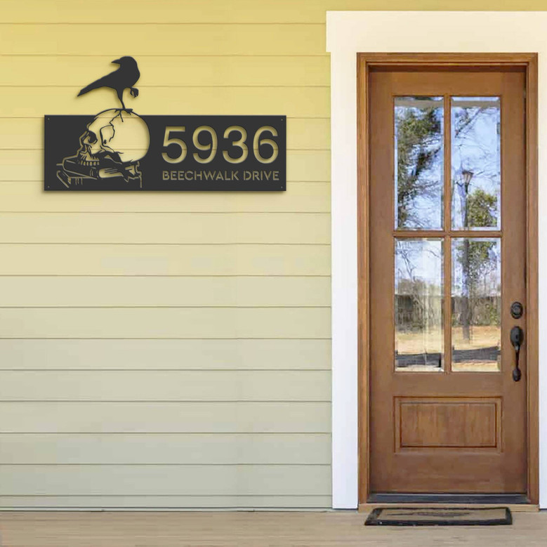 Customized Halloween Address Metal Sign With Raven & Skull Design For Outdoor Decor