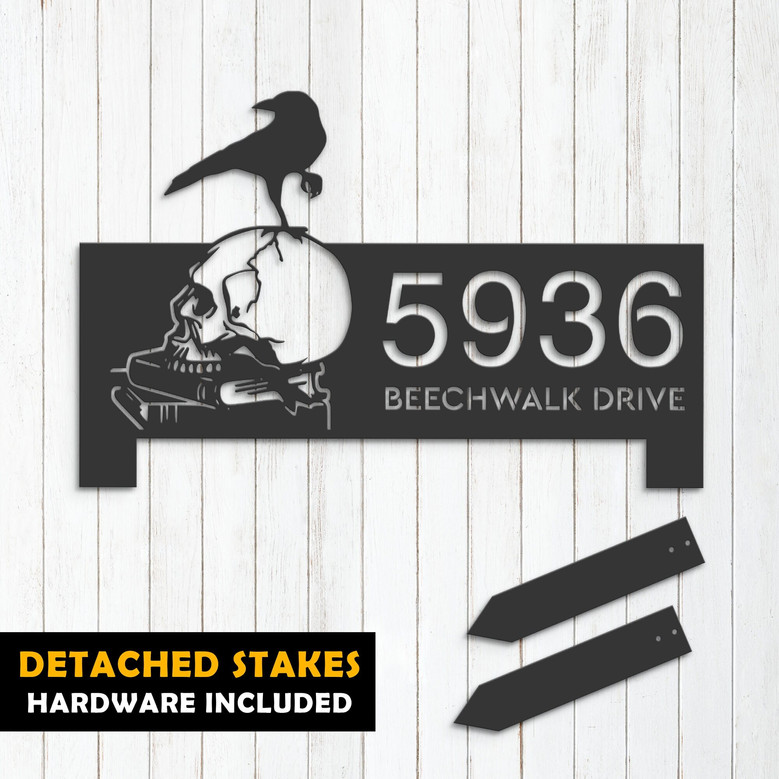 Customized Halloween Address Metal Sign With Raven & Skull Design For Outdoor Decor