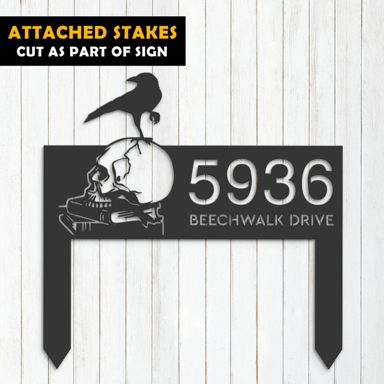 Customized Halloween Address Metal Sign With Raven & Skull Design For Outdoor Decor