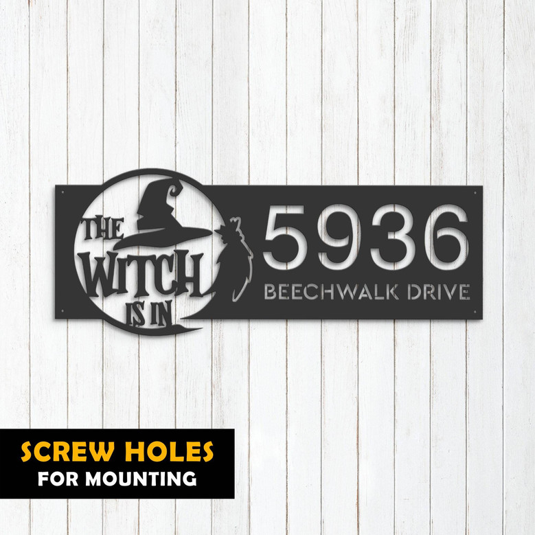 Custom Halloween Metal Address Sign For Outdoor Decor - Spooky Yard Plaque With Witch Theme