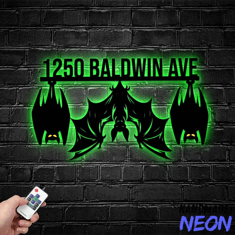 Custom Halloween Bat House Address Metal Sign For Outdoor Decor - Spooky Home Number Design For Halloween