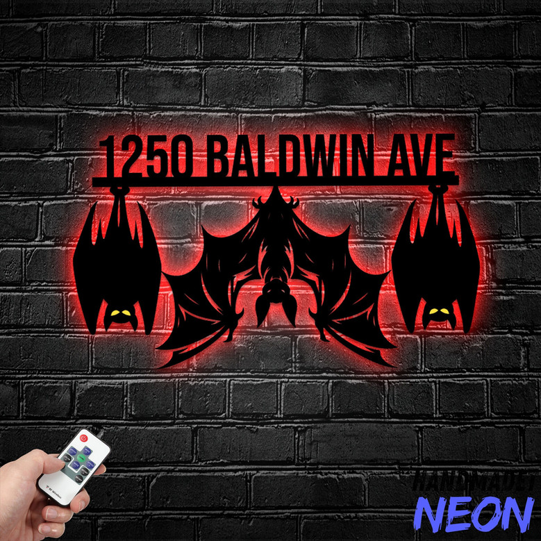 Custom Halloween Bat House Address Metal Sign For Outdoor Decor - Spooky Home Number Design For Halloween