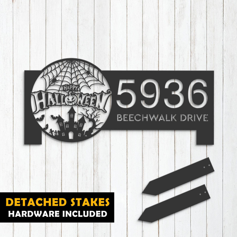 Halloween-Themed Personalized Metal Address Sign For Outdoor Decor