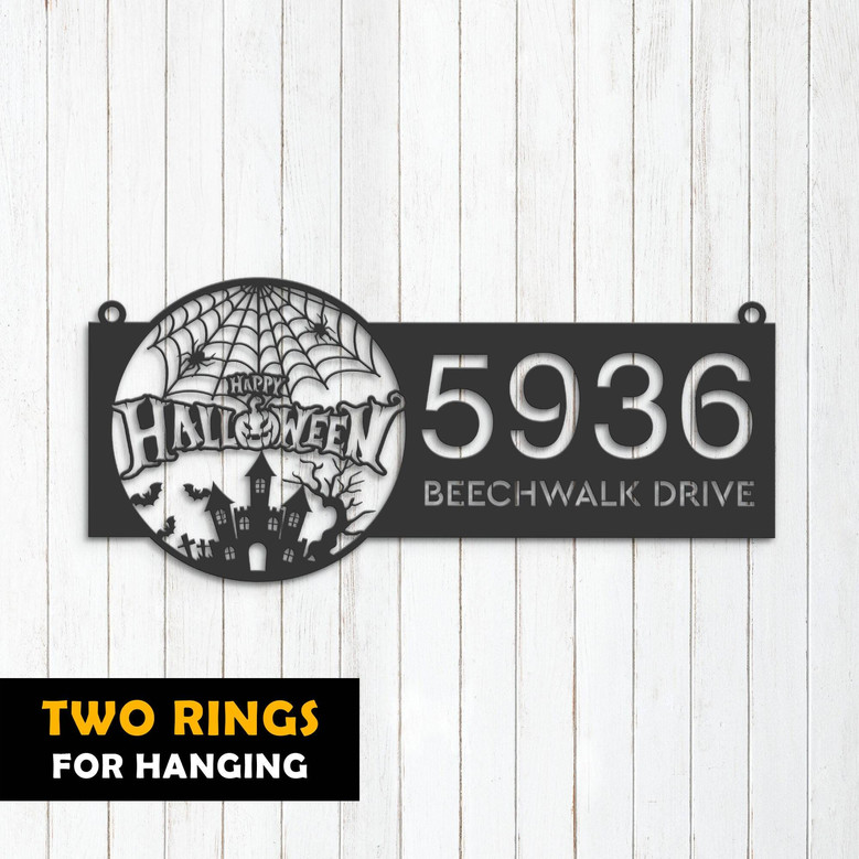 Halloween-Themed Personalized Metal Address Sign For Outdoor Decor