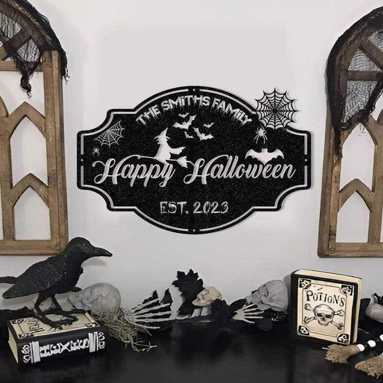 Custom Halloween Outdoor Metal Sign For Family - Personalized Last Name Decor