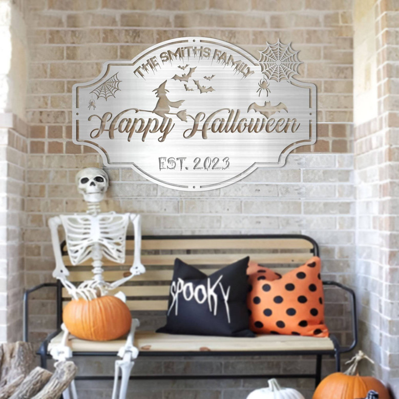 Custom Halloween Outdoor Metal Sign For Family - Personalized Last Name Decor