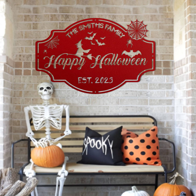 Custom Halloween Outdoor Metal Sign For Family - Personalized Last Name Decor
