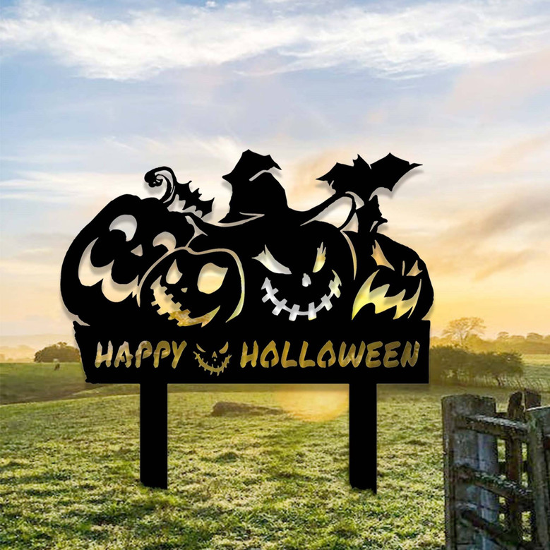 Spooky Halloween Outdoor Pumpkin Metal Yard Sign For Garden Decor