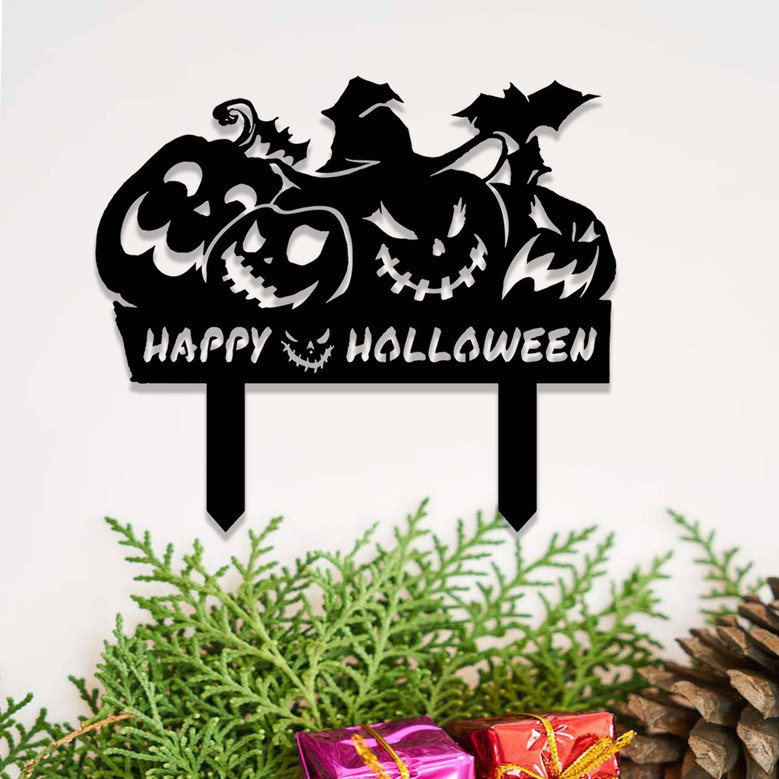 Spooky Halloween Outdoor Pumpkin Metal Yard Sign For Garden Decor