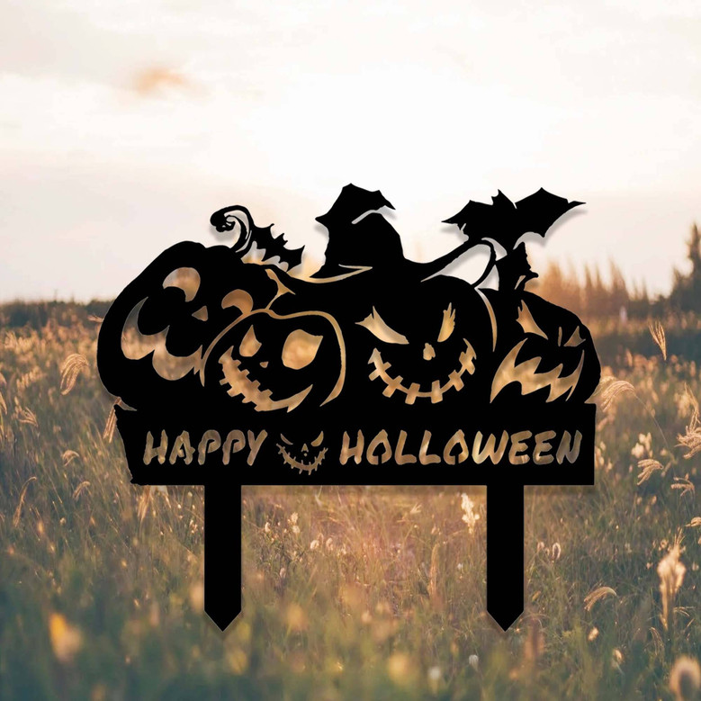 Spooky Halloween Outdoor Pumpkin Metal Yard Sign For Garden Decor
