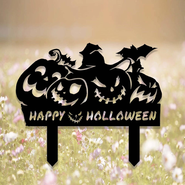 Spooky Halloween Outdoor Pumpkin Metal Yard Sign For Garden Decor