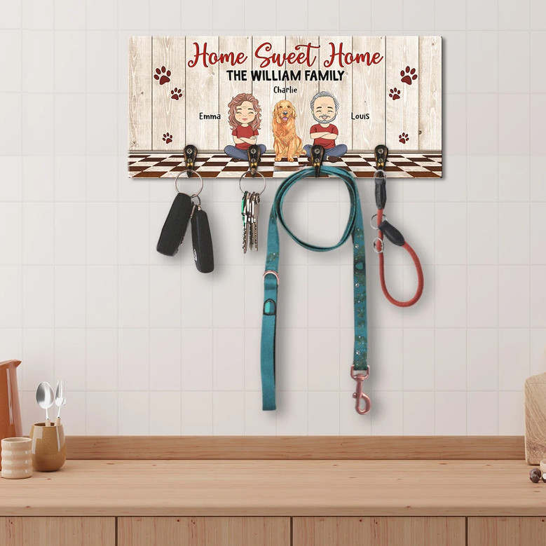 Custom Key Door Holder For New Homes - Home Sweet Home - Personalized Family And Pet Photo