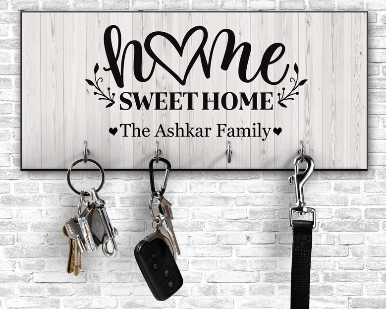 Personalized Key Rack Wall Home Sweet Home- Thoughtful Wedding And Housewarming Gift