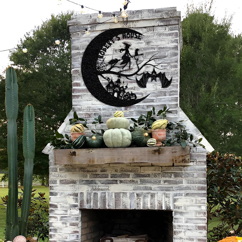 Personalized Witch And Bat Moon Halloween Metal Sign For Entryway DéCor - Thoughtful Halloween Gift
