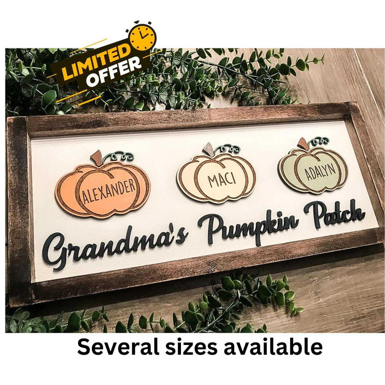Touching Pumpkin Patch Wood Sign For Mom & Grandma - Personalized Family Kitchen Decor