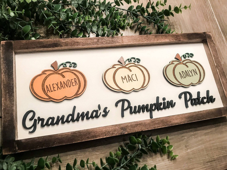 Touching Pumpkin Patch Wood Sign For Mom & Grandma - Personalized Family Kitchen Decor