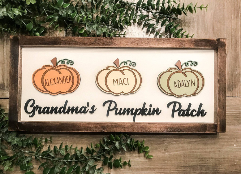 Touching Pumpkin Patch Wood Sign For Mom & Grandma - Personalized Family Kitchen Decor