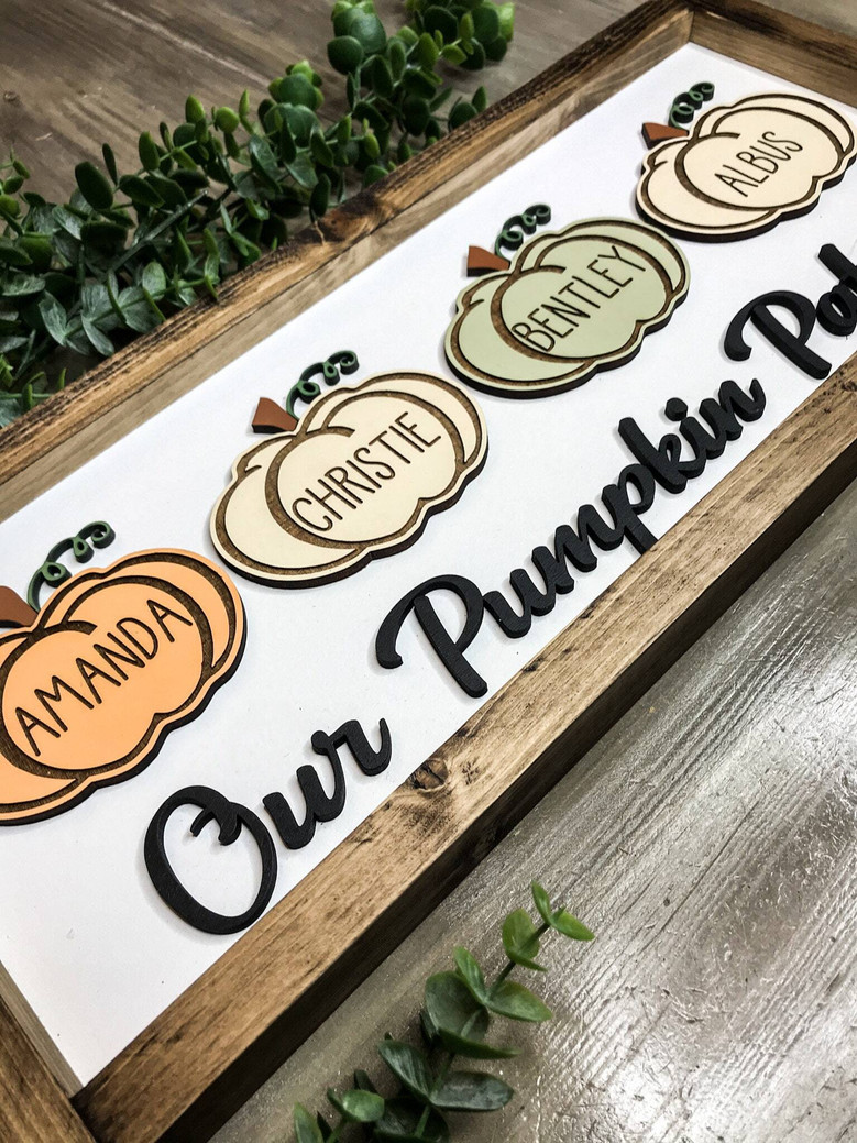 Touching Pumpkin Patch Wood Sign For Mom & Grandma - Personalized Family Kitchen Decor