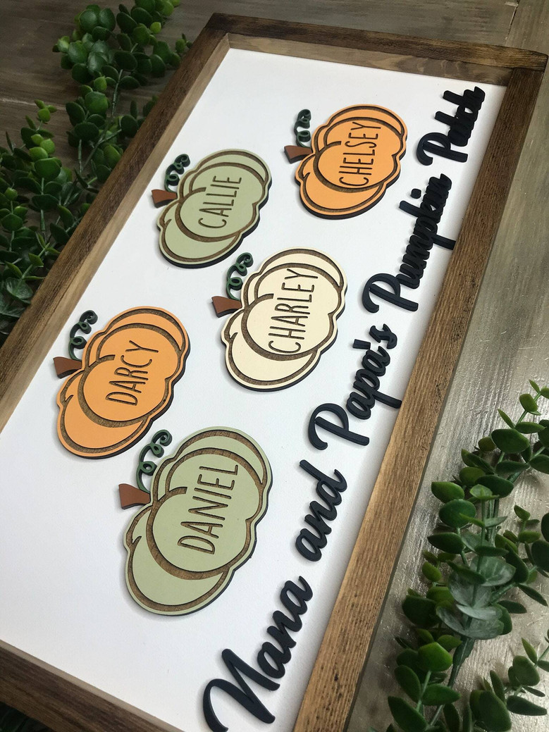 Touching Pumpkin Patch Wood Sign For Mom & Grandma - Personalized Family Kitchen Decor