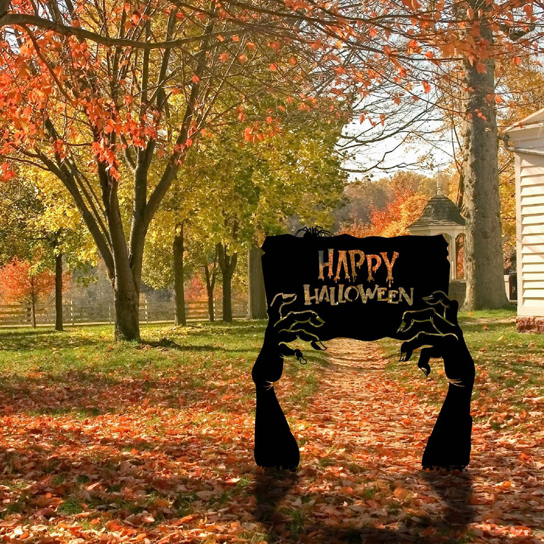 Spooky Zombie Hands Metal Sign For Halloween Outdoor Decor - Customizable Cemetery Art For Gardens