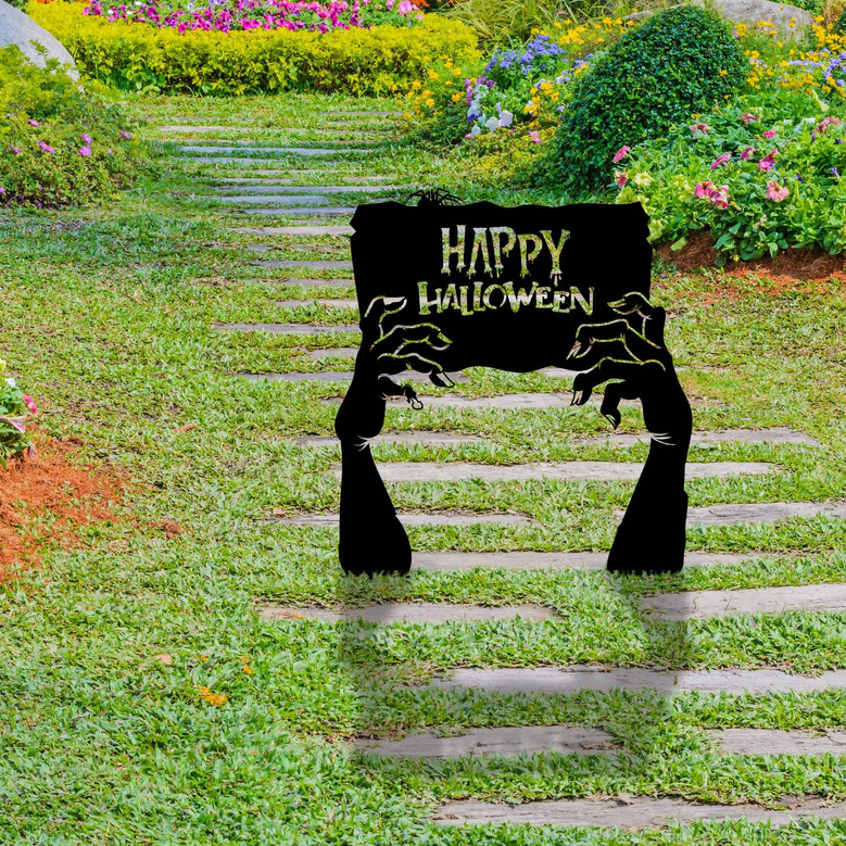 Spooky Zombie Hands Metal Sign For Halloween Outdoor Decor - Customizable Cemetery Art For Gardens