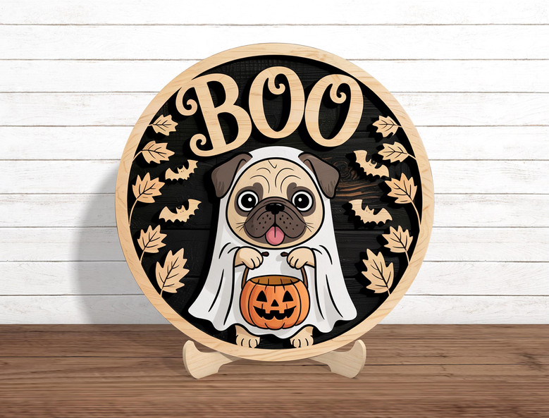 Funny Ghost Dog Wooden Sign - Pug Halloween DéCor For Porch And Pet Lovers