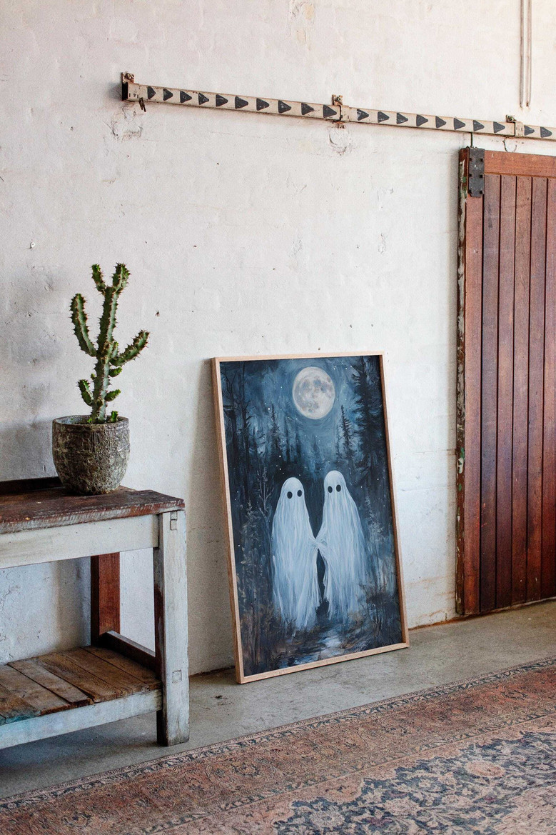 Romantic Ghost Couple Canvas Art - Moon Halloween DéCor For Spooky Fall Atmosphere
