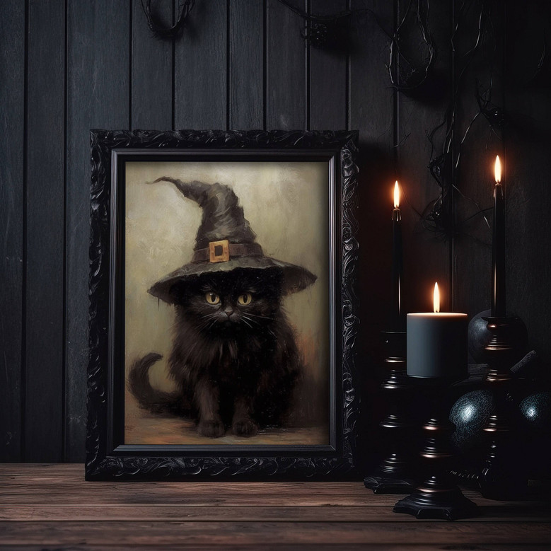 Charming Rustic Black Cat Canvas For Halloween Decor - Spooky Season Wall Art