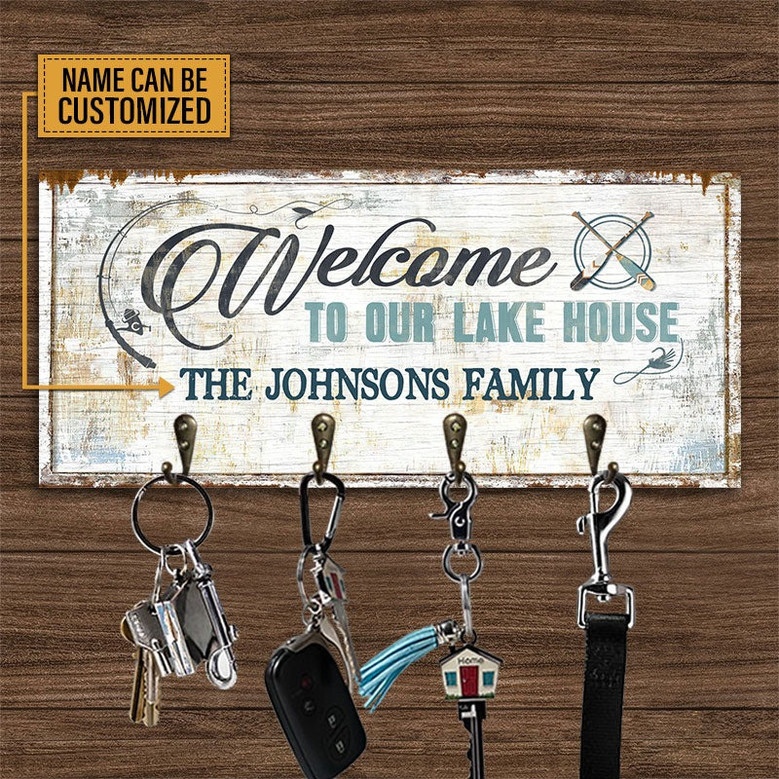 Wooden Key Ring Holder For Family - Lake House Wall Organizer, Ideal For Entryway