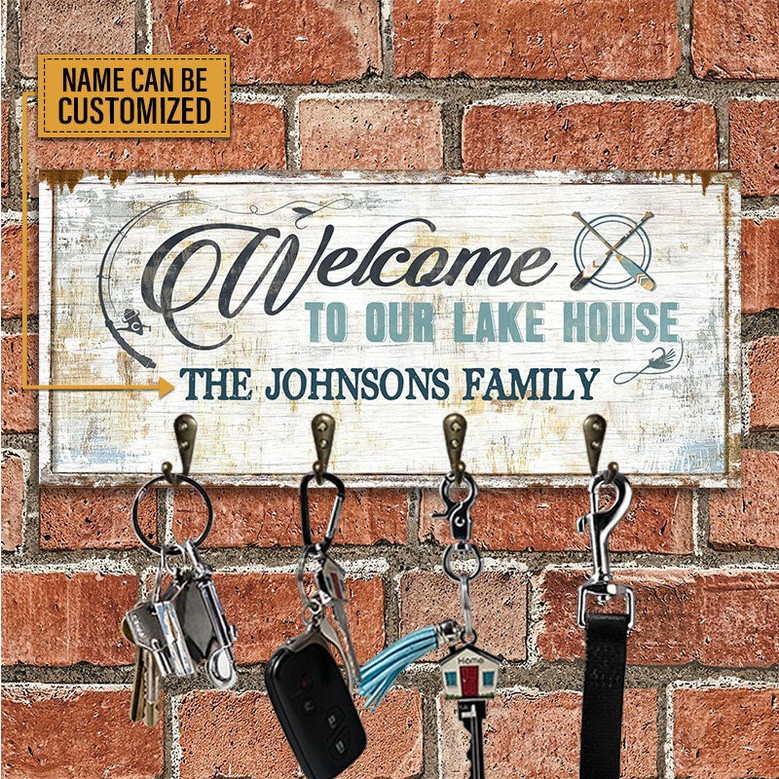 Wooden Key Ring Holder For Family - Lake House Wall Organizer, Ideal For Entryway