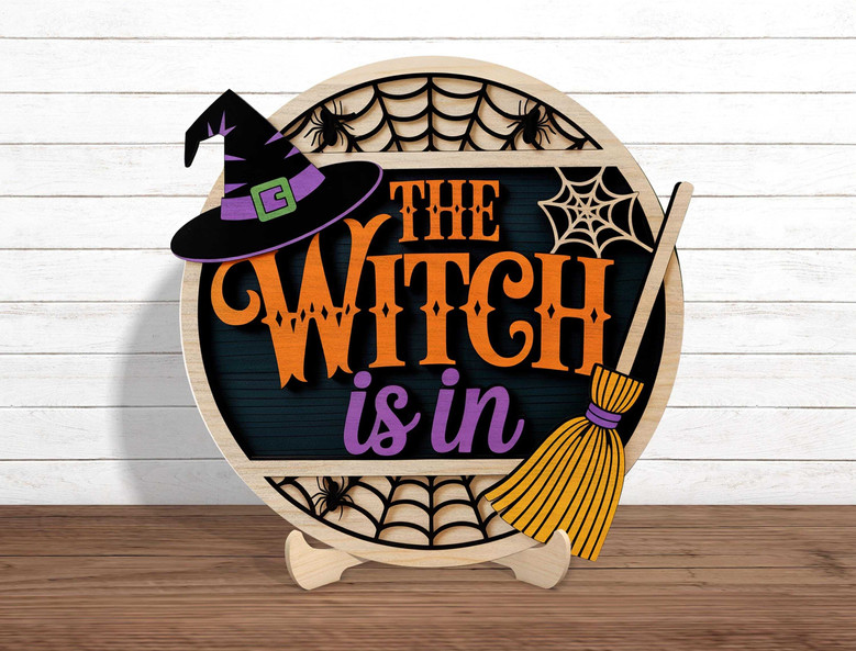 Halloween Witch Wood Sign - Spooky Door Hanger For Halloween Decor