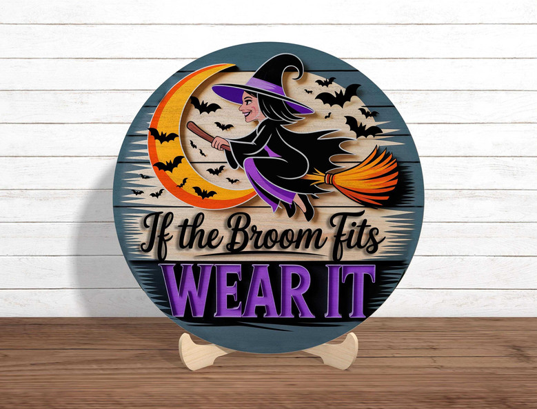 Personalized Halloween Witch Round Wood Sign - Spooky Decor For Front Door