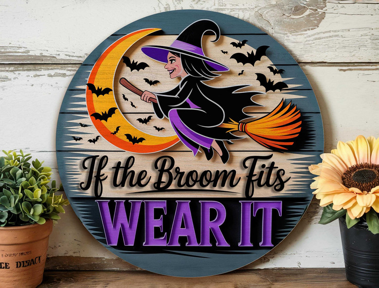 Personalized Halloween Witch Round Wood Sign - Spooky Decor For Front Door