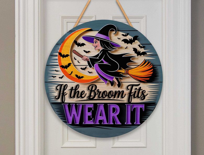 Personalized Halloween Witch Round Wood Sign - Spooky Decor For Front Door