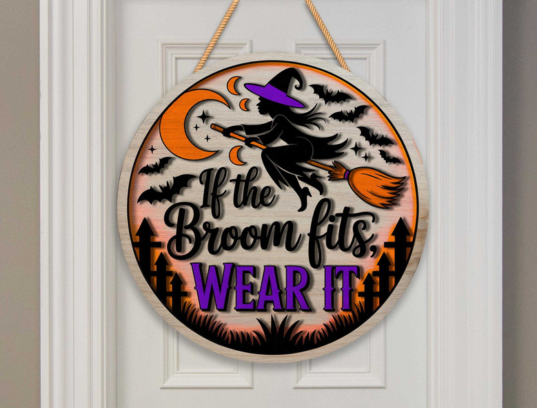 Personalized Spooky Witch Round Wood Sign - Halloween Witches Theme Door Decor